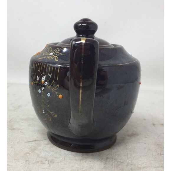 Vintage Mid Century Brown Handled and Lidded Teapot with Flower Design - Picture 4 of 9
